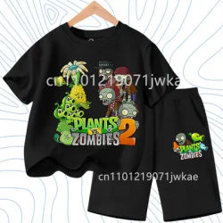 Ensemble T-shirt Enfant Street Fashion Garçons Filles Imprimé Mignon Plants Vs Zombies Été 2026 Tenue Quotidienne Décontractée 3-12 Ans