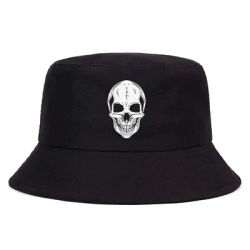 Chapeau seau imprimé tête de mort, casquette de pêcheur gothique Punk réversible unisexe Hip Hop Streetwear chapeau de soleil voyage en plein air visière de plage