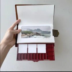 Handbook Ultra-thin Watercolor Paint Box/Extraction Pulling Portable Style Pigment Packaging Box Travel Painting Lover Supplies