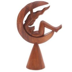 Wood sculpture 'The Moon Goddess I' - Handcrafted Indonesian Wood Sculpture