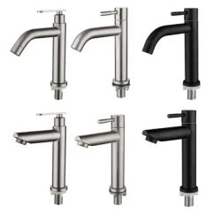 Bathroom Basin Faucet 1/2Inch 304Stainless Steel Single Cold Water Tap Black Paint Brushed Color Deck Mounted Washbasin Sink Tap