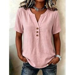 Per donna Blusa Tinta unica Vintage Elegante Essenziale Manica Corta Scollo a V Top Regolari Casuale Quotidiano Blu Cachi Rosa Verde scuro Estate Primavera