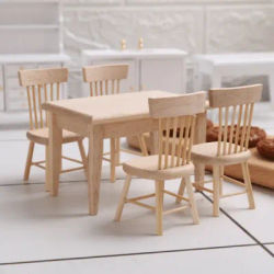 1SET Simulation Miniature Furniture Wooden Dining Table Chair Model Doll House Mini Toy Accessories