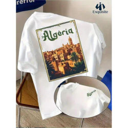 T-shirt d'été pour homme de style maghrébin avec le logo « Algérie » sur un haut à col rond respirant, anti-humidité et ample