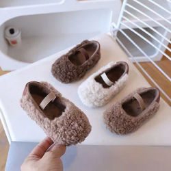 Chaussures plates d'hiver pour enfants, avec couverture en fourrure, légères et chaudes, décontractées, en peluche, chaudes, antidérapantes, confortables, pour loisirs, pour garçons et filles,