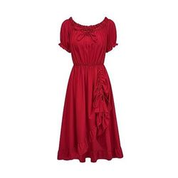 Retrò Vintage Medievale Rinascimento Asimmetrico Vestito Maniche corte Pirata Fata Contadina Coulisse Tinta unica Girocollo Costume Per donna Costumi da pirata Fantasia Halloween Carnevale Fiera