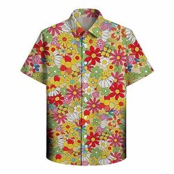 Retrò Vintage Hippie Anni '70 Camicia Maniche corte Hippie Disco Floreale Costume Per uomo Feste Abbigliamento quotidiano Adulti Camicia Estate