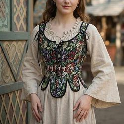 Retrò Vintage Medievale Rinascimento Corsetto Corsetto Overbust Corpetto Fata Allacciato Floreale Artistica Costume Per donna Fantasia Halloween Carnevale Fiera Rinascimentale LARP Adulti Corsetto