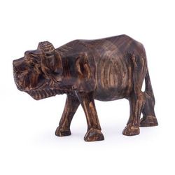 'Animal-Inspired Dark Brown Sese Wood Sculpture of Buffalo'