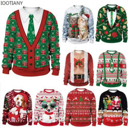 Sweat-shirt de Noël imprimé en 3D vert pour hommes et femmes, pulls Père Noël, chats drôles, cadeaux mignons, automne, hiver, Noël, PVD, nouveau