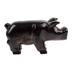 Stark Pig,'Hand-Carved Black Marble Pig Sculpture from Mexico'