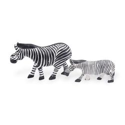 '2 Hand-Carved Wood Figurines of a Zebra Mother with Calf'