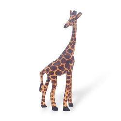 'Nature-Themed Hand-Carved Sese Wood Sculpture of a Giraffe'