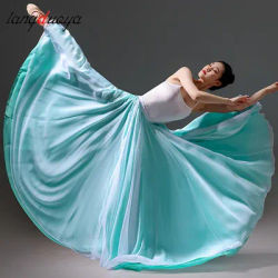 Women Classical Modern Dance Training Half skirt Elegant Ethnic Double Chiffon Performance Swing Skirt Wrap Ethereal Skirt