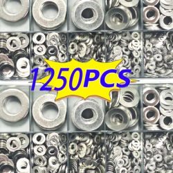 1250pcs 304 Stainless Steel Flat Washers Assortment Kit (M2 M2.5 M3m4 M5 M6 M8 M10 M12) Suitable for Home Decoration