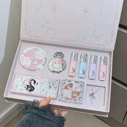 NICEKEY Pink Ballet Makeup Sets Include 4 Lip Mud,1 Blush,1 Pressed Powder,1 Eyes Palette,1 Contour Palette With Necklace Gift