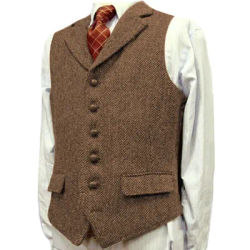 Gilet en laine à chevrons pour homme, col en V, formel, marié d'affaires, mariage, vert/noir/marron/vert/gris