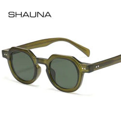 SHAUNA – lunettes de soleil rétro ovales à rivets pour femmes, verres transparents UV400, monture tendance, verres de soleil vert foncé pour hommes, style punk