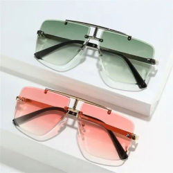 Lunettes de soleil oversize à double pont, monture carrée sans cadre, pour hommes, protection UV, style streetwear