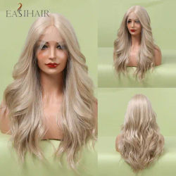 EASIHAIR Long Lace Front Synthetic Wigs for Women Blonde Natural Wave Wigs with Baby Hair Heat Resistant for Daily Cosplay Party