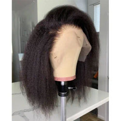 Soft Yaki Straight Preplucked Free Part Short Bob Kinky Straight Synthetic 13x4Lace Front Wig With Baby Hair Glueless Daily