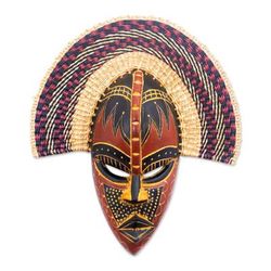 Kusunga,'Hand-Carved Painted Woven Wood and Raffia Fiber Wall Mask'