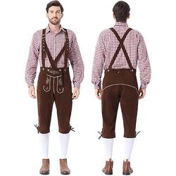 Oktoberfest Bundhosen Completo Lederhosen Lederhosen Lunghezza al ginocchio Ricamato Quadretti rossi Tedesco Alpino Eredità Prati Per uomo Carnevale Festa della birra Panno in stile tradizionale