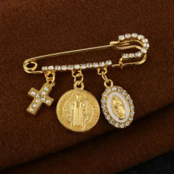St. Benedict Medal Paperclip Brooch Catholic Our Lady Of Guadeloupe Cross Charm Buckle Lapel Pin San Benito Jewelry Accessories