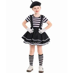 Mime Costume Clown Cosplay Clothing Girls Stage Performance Skirt T-shirt Hat Gloves Halloween Carnival Party Suit ﻿