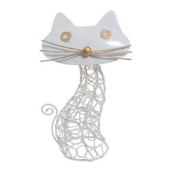 Curious Critter,'Wrought Iron Cat-Themed Statuette from Bali'