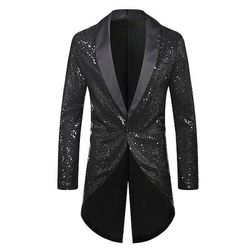 Retrò Vintage Disco Anni '80 Frac Lunghe Disco Paillettes Costume Per uomo Halloween Carnevale Feste Performance Discoteca Adulti Cappotto
