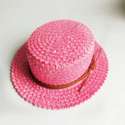 Chapeau Canotier Rose Vif pour Femme, Chapeau de Soleil à Calotte Plate, Casquette à Large Bord pour Vacances à la Plage avec Cordon en Cuir, Bonnet d'Été Élégant pour la Protection Solaire