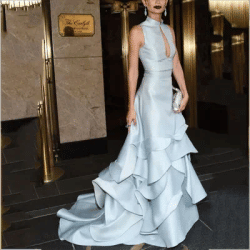Robe de soirée de luxe pour femmes, col rond, sans manches, ligne a, robe de bal, haute qualité, avec traîne de balayage, tapis rouge, robe d'événement