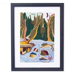 'Nature-Inspired Wood Framed 100% Cotton Wall Art from Ghana'