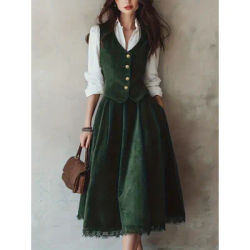 Ensemble gilet et jupe vert tendance pour femme – Collection Printemps-Automne