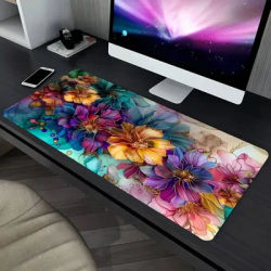 Tapis de souris gaming floral coloré, grand tapis de bureau, tapis de clavier étendu à motifs floraux vibrants, tapis antidérapant pour gamer, pour bureau et ordinateur portable