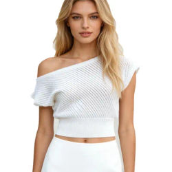 Hauts en tricot à épaules dénudées pour femmes, pull décontracté à manches courtes de couleur unie, à la mode