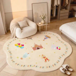 Cartoon Pattern Bedroom Decor Round Carpet Thick Plush Carpets for Living Room Fluffy Soft Bedside Mat Anti-slip Children's Rug
