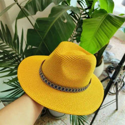 Chapeau Panama en paille ethnique bohème pour hommes et femmes, avec bande perlée vintage, chapeau de soleil Fedora pour la plage, unisexe, pour les vacances d'été, sombrero, chapeau
