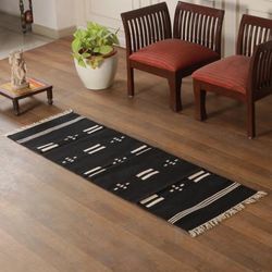 '2x6 Dot and Dash Morse Code-Inspired Cotton Dhurrie Rug'