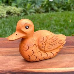 'Whimsical Duck-Themed Mahogany Wood Figurine Carved by Hand'
