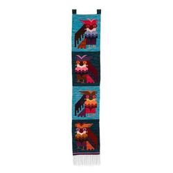 'Owl-Themed Andean Handwoven Wool and Cotton Blend Tapestry'