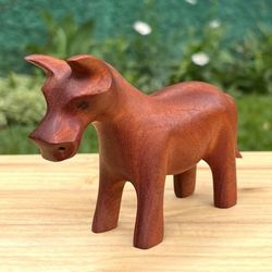'Rustic-Style Hand-Carved Mahogany Wood Figurine of Horse'