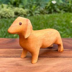 'Artisan-Made Carved Mahogany Wood Dachshund Dog Figurine'
