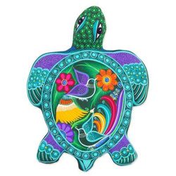 Tropical Sea Turtle,'Tropical Ceramic Sea Turtle Wall Art from Mexico'