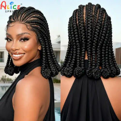 Full Lace Braided Wigs Synthetic Natural Cornrow Braids Wig Handmade Bantu Braiding Hair Wigs with Baby Hair for Black Women