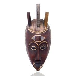 'Sese Wood African Mask with Hand-Hammered Aluminum Details'