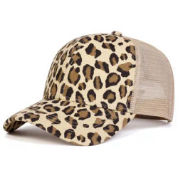 Casquette de baseball décontractée vintage à imprimé léopard, réglable, avec visière pare-soleil et maille respirante, idéale pour le sport printemps-automne