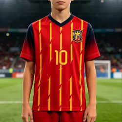 Maillot de football national d'Espagne, t-shirt à col en V pour hommes, t-shirt pour femmes, haut pour garçons, haut pour enfants, t-shirt à manches courtes à séchage rapide pour enfants et parents