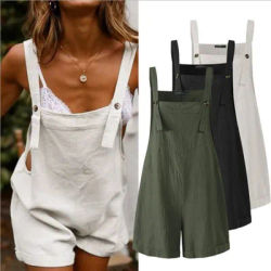 Nouveaux shorts à bretelles décontractés pour femmes, sans manches, col carré, noir, blanc et vert militaire, avec boutons